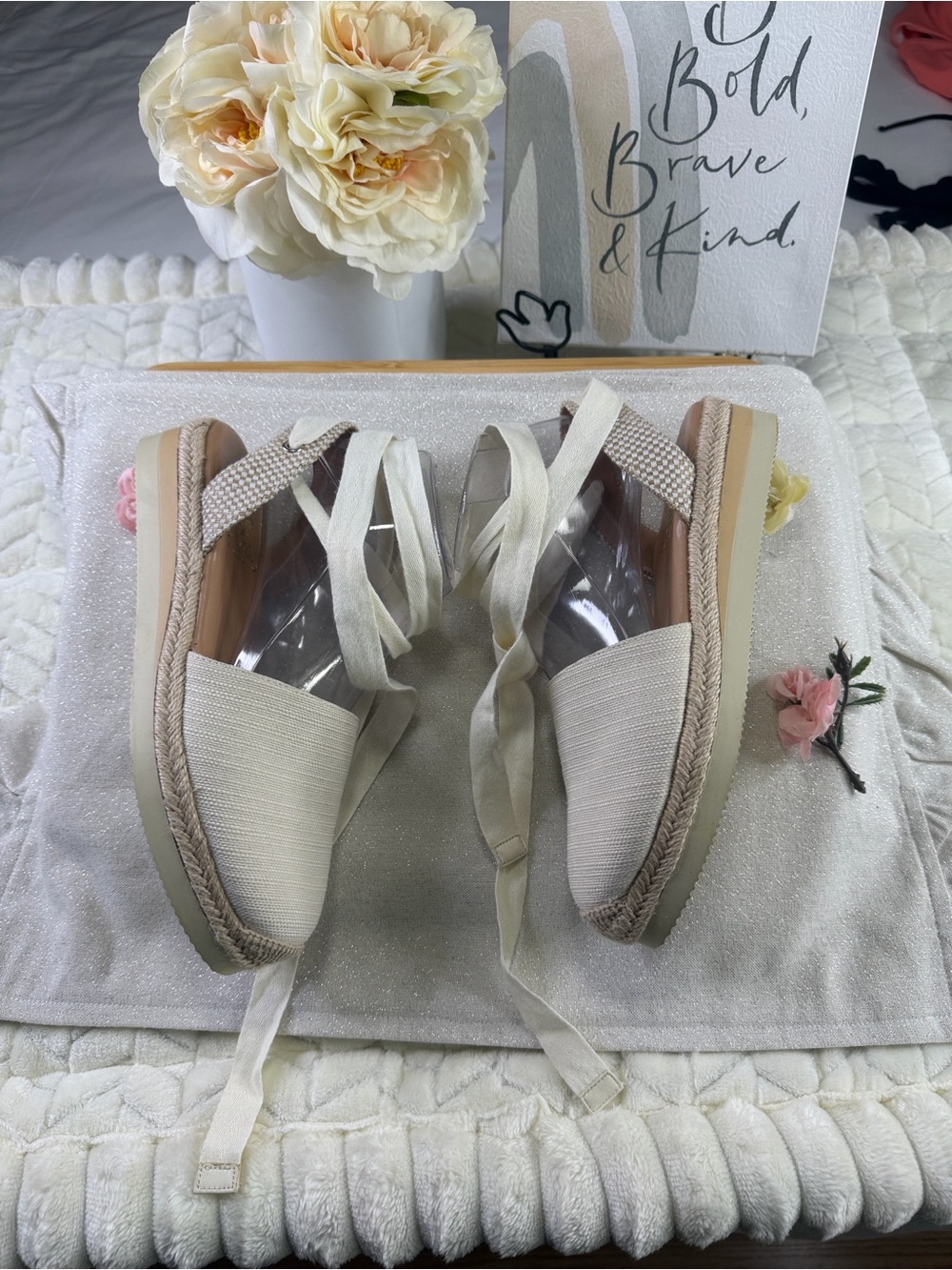 Vince Camuto Cream Ankle-Tie Espadrille Wedges - Picture 13 of 13